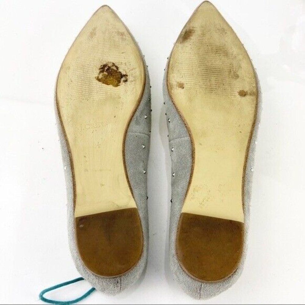 J Crew Women's Ballet Flat Size 8.5 Pointed Suede Light Gray Silver Beads Comfy - Picture 10 of 12
